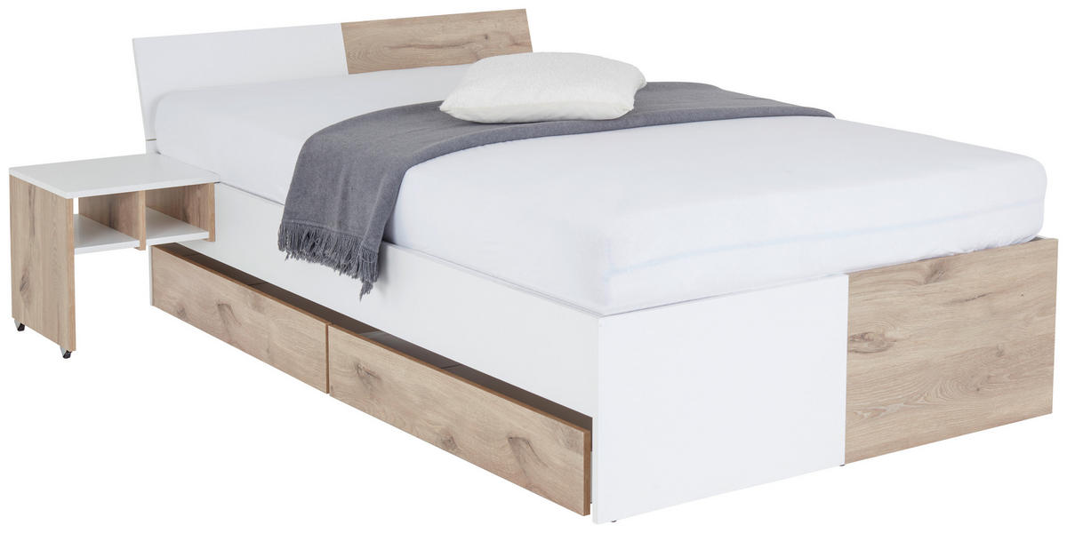 BETT 120/200 cm  in Weiß, Eichefarben  - Eichefarben/Weiß, KONVENTIONELL (120/200cm) - MID.YOU
