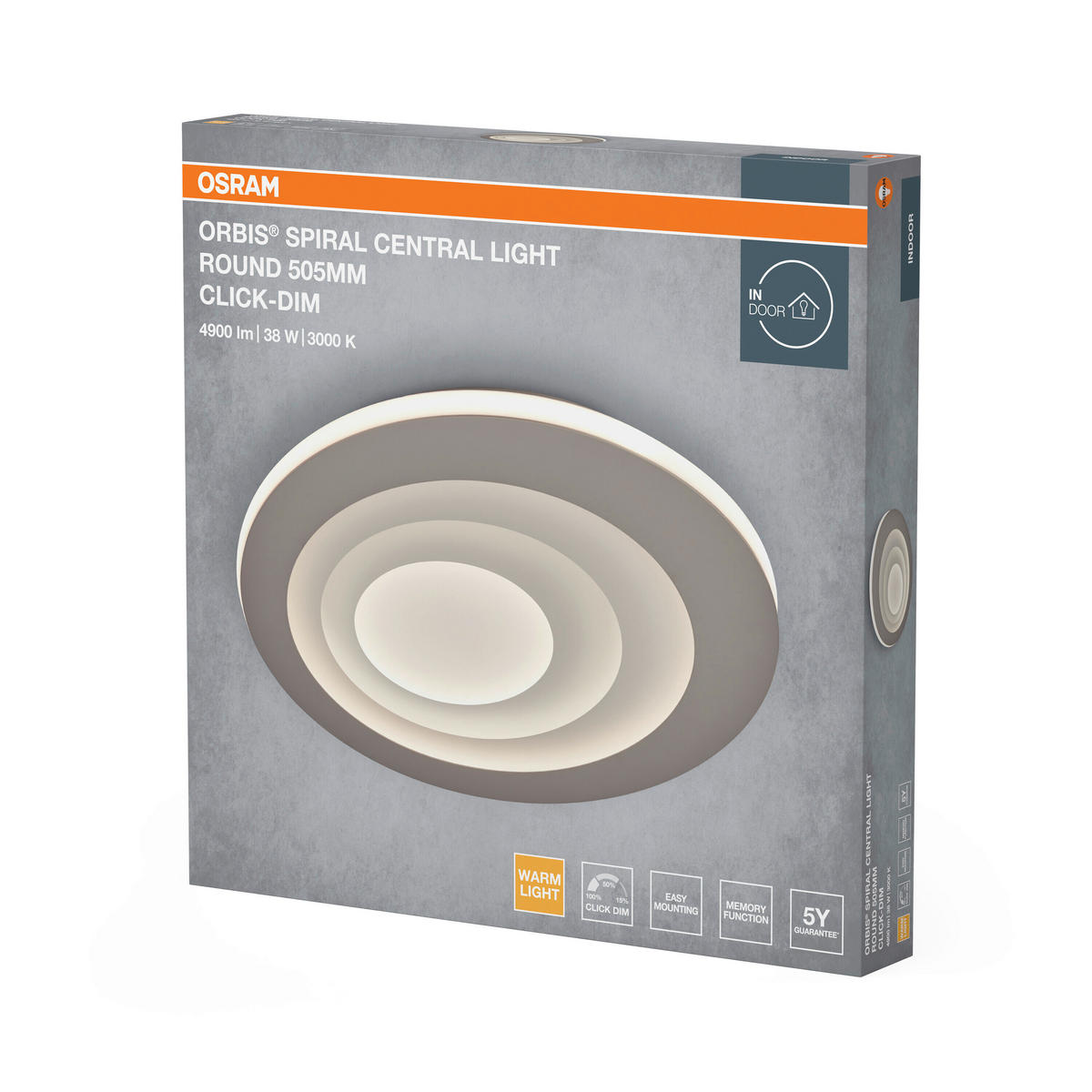 LED-DECKENLEUCHTE Orbis Spiral 50,5/6 cm   - Grau, Design, Kunststoff/Metall (50,5/6cm) - Osram