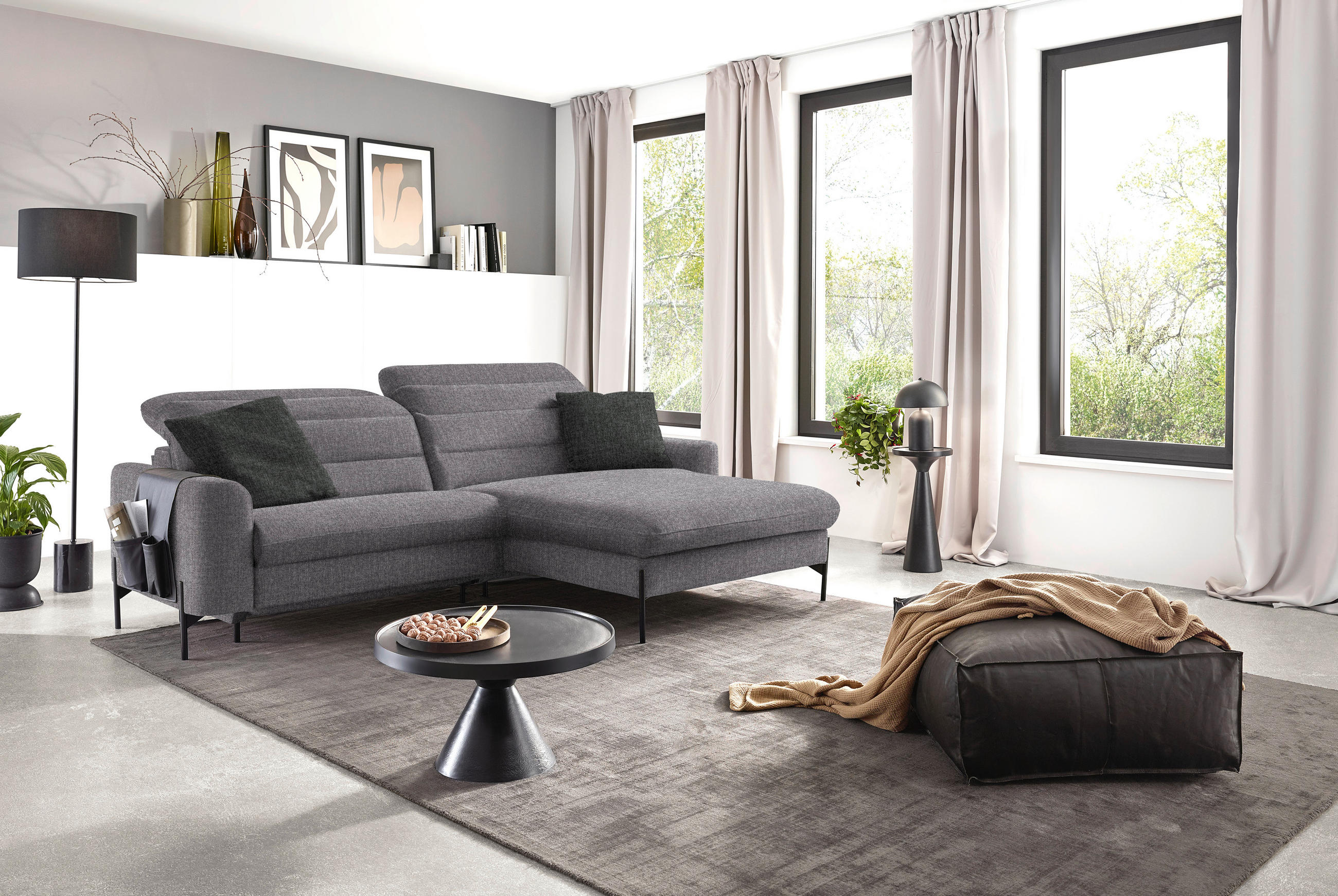 ECKSOFA in Flachgewebe Grau  - Schwarz/Grau, Design, Textil/Metall (252/191cm) - Dieter Knoll