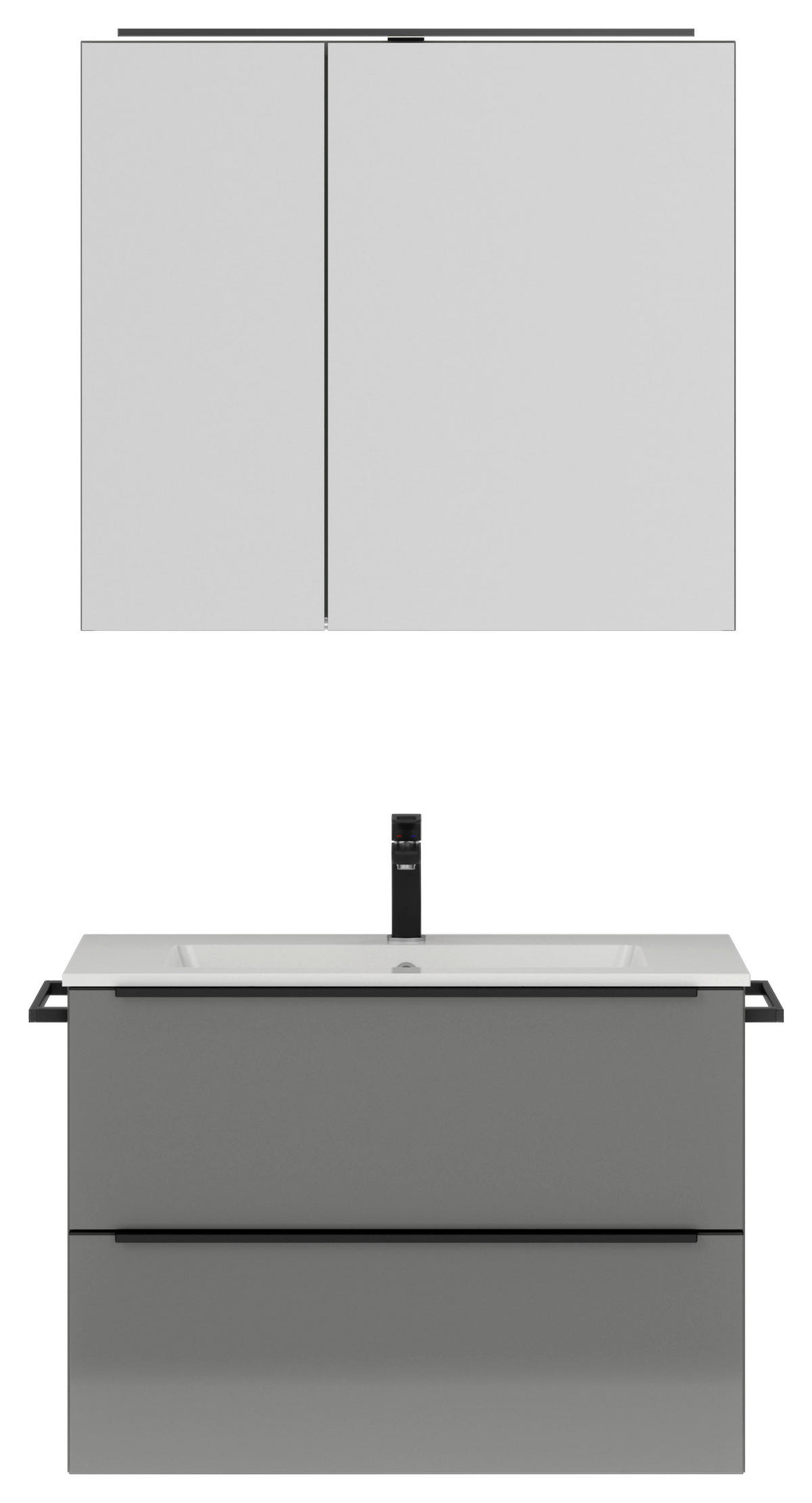 BADEZIMMER 3-teilig  in 81 cm  - Schieferfarben/Schwarz, MODERN, Holzwerkstoff/Stein (81cm) - Nobilia