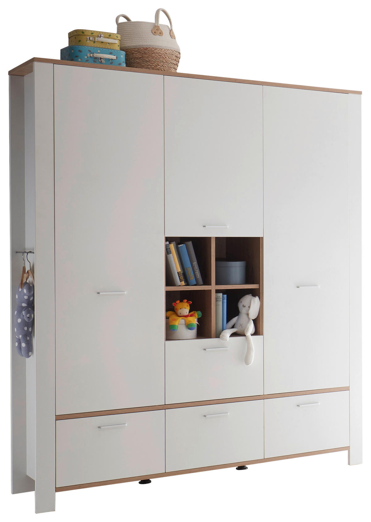 BABYKLEIDERSCHRANK Adele Weiß, Eichefarben  - Edelstahlfarben/Eichefarben, Basics, Holzwerkstoff/Metall (160/195/47cm)