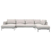 WOHNLANDSCHAFT Hellgrau Webstoff, Flachgewebe  - Hellgrau/Schwarz, Design, Textil/Metall (148/376/206cm) - Livetastic