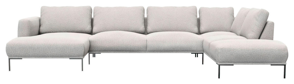 WOHNLANDSCHAFT Hellgrau Webstoff, Flachgewebe  - Hellgrau/Schwarz, Design, Textil/Metall (148/376/206cm) - Livetastic