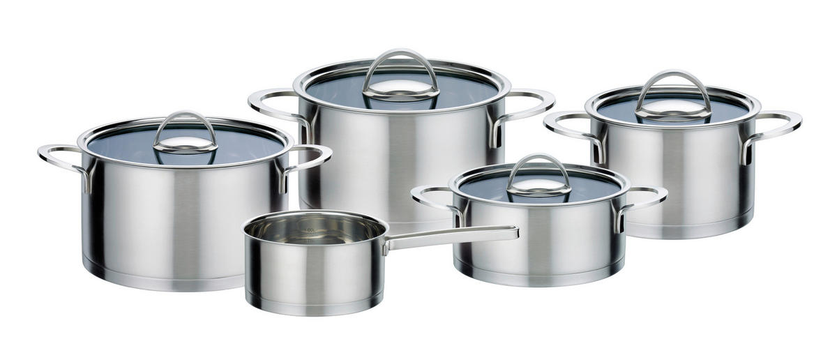 KOCHTOPFSET ELEGANCE 5-teilig  - Klar/Edelstahlfarben, Basics, Glas/Metall - GSW