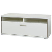KOMODA POD TELEVIZI, šedá, barvy stříbra, bílá, vysoce lesklá bílá, 124/51/52 cm - bílá/šedá, Design, kov/kompozitní dřevo (124/51/52cm) - Livetastic