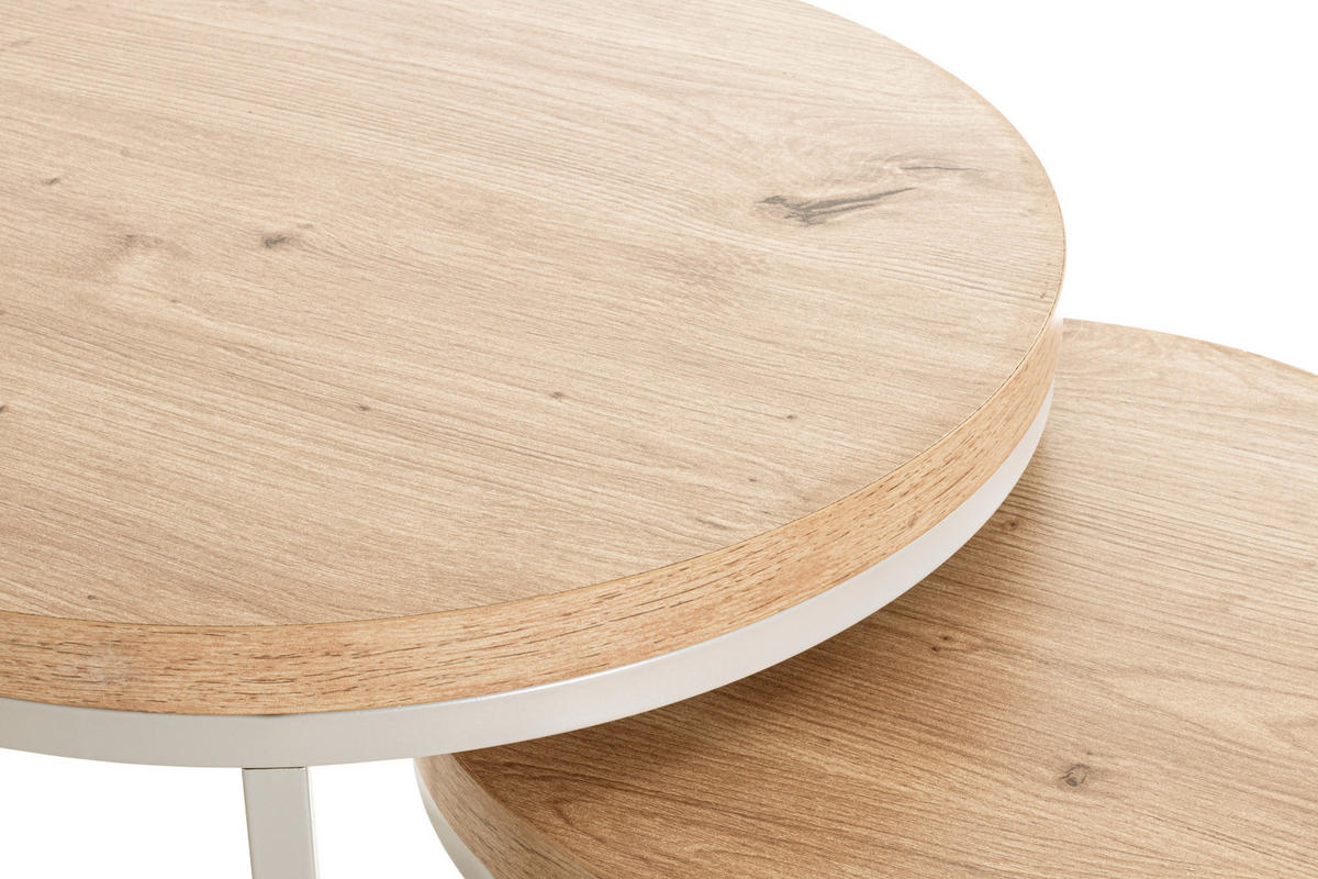 BEISTELLTISCHSET rund Grau, Eichefarben  - Eichefarben/Grau, Trend, Holzwerkstoff/Metall (32-45/32-45/43-49cm)