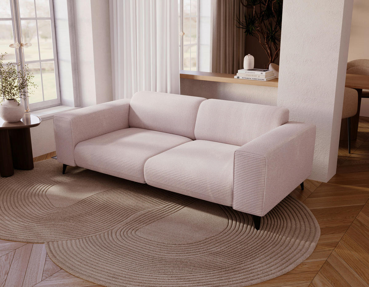 2-SITZER-SOFA Cord Creme  - Creme/Schwarz, KONVENTIONELL, Textil/Metall (207/75/104cm) - Carryhome