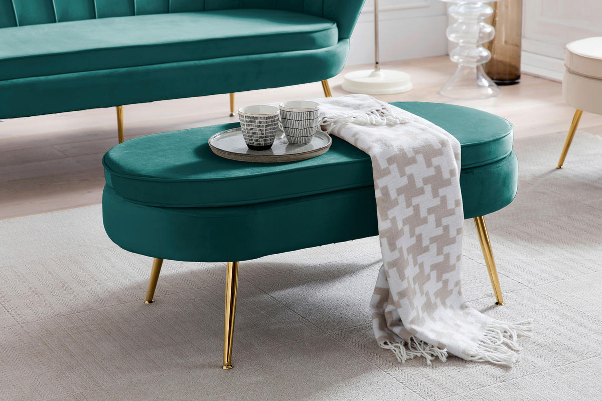 HOCKER in Textil Grün  - Goldfarben/Grün, MODERN, Textil/Metall (99/40/44cm) - Livetastic