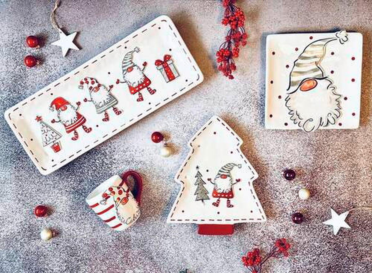 SERVIERPLATTEN-SET WEIHNACHTSWICHTEL  - Rot/Weiß, Basics, Keramik (26/2,5/22cm) - Mäser