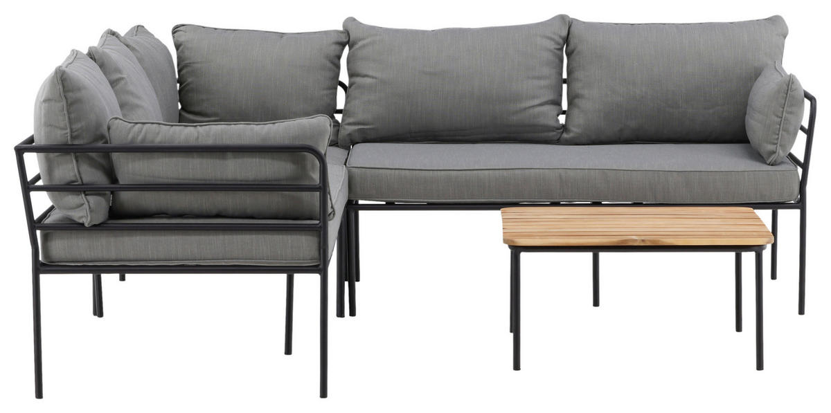 LOUNGEGARNITUR Akazie Stahl  - Schwarz/Grau, KONVENTIONELL, Holz/Metall - Gardenson
