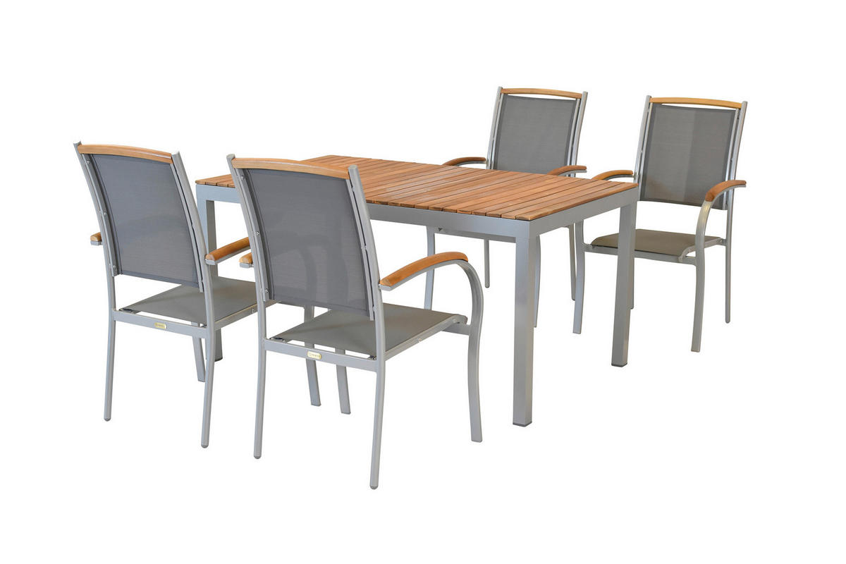 GARTENTISCHGRUPPE beschichtet AkazieHartholz Aluminium  - Silberfarben/Naturfarben, KONVENTIONELL, Holz/Textil - Gardenson