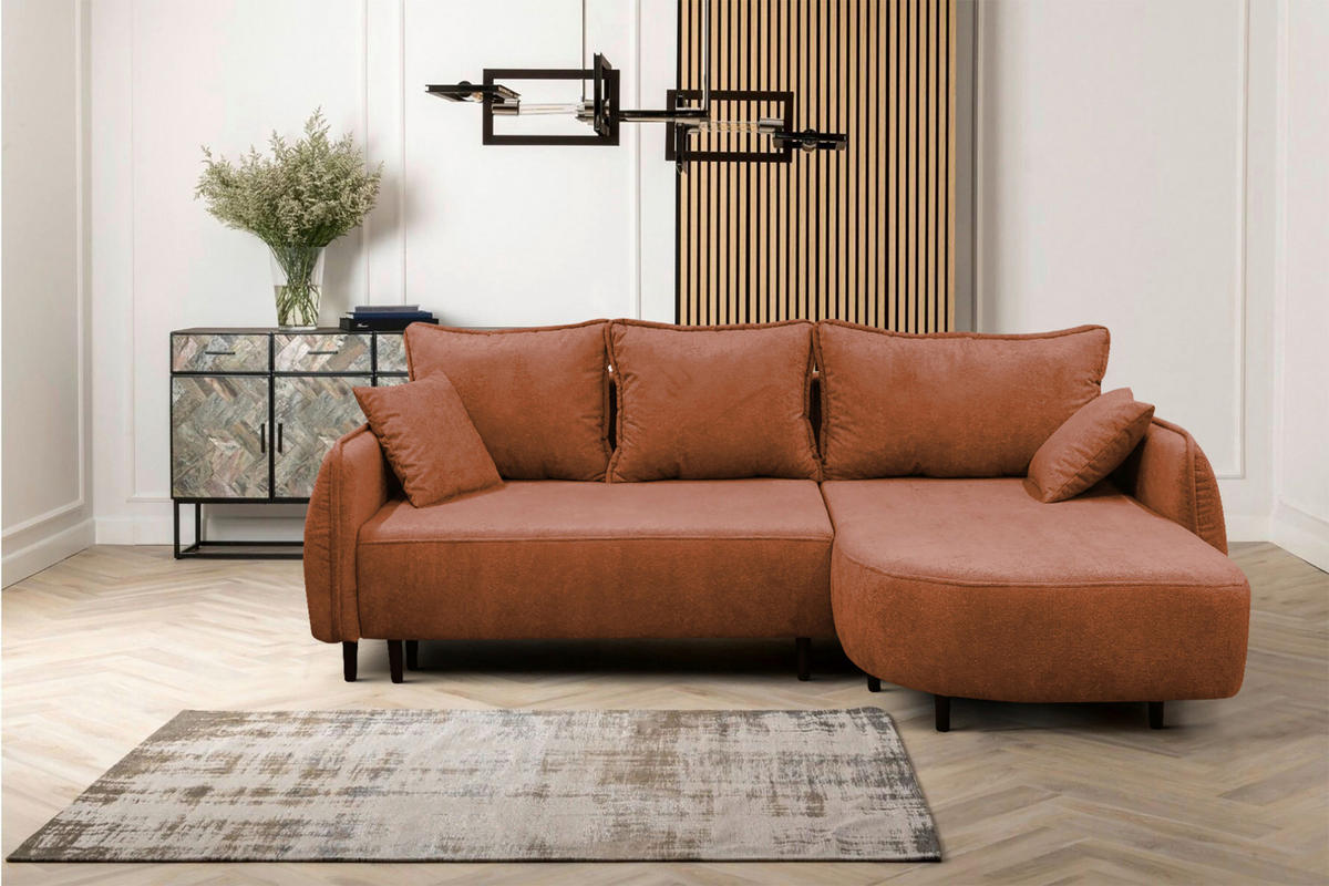 ECKSOFA MURANO Rot Chenille Zierkissen, Rückenkissen, Bettkasten  - Rot/Schwarz, Design, Holz/Textil (242/167cm) - MID.YOU