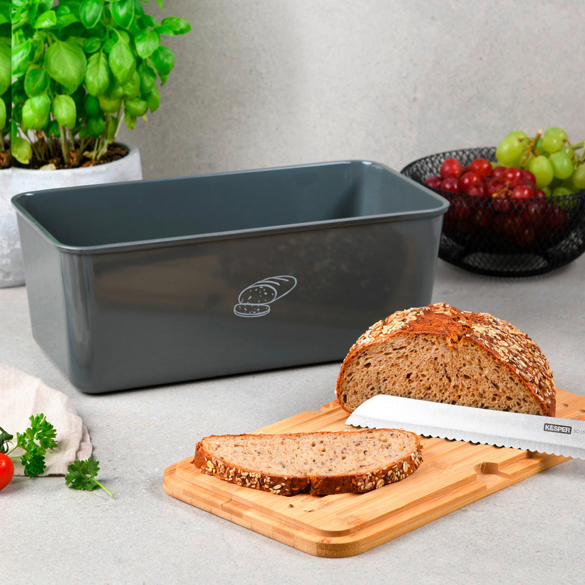 BROTBOX  - Hellbraun/Grau, Basics, Naturmaterialien/Kunststoff (34/18/13.5cm) - Kesper