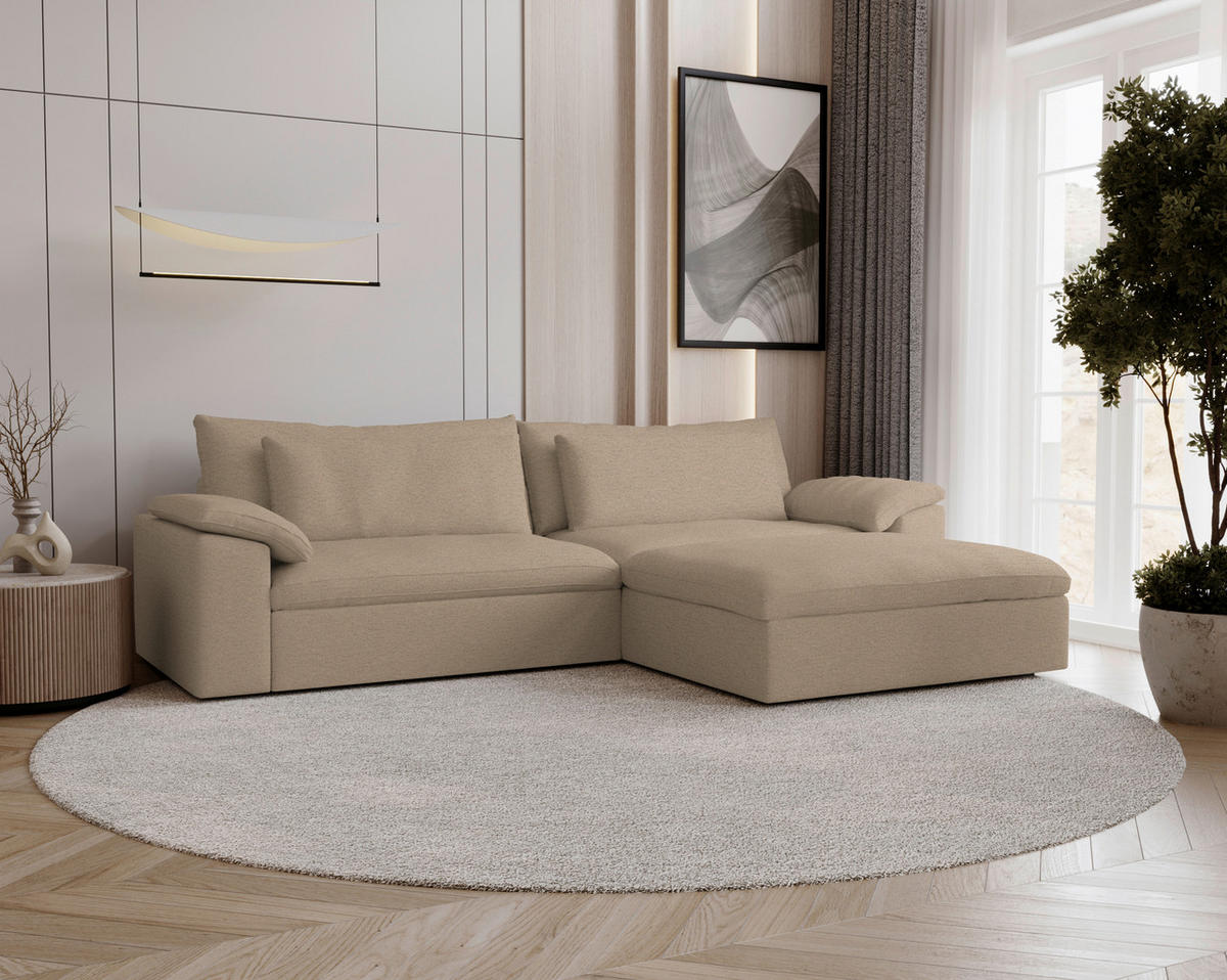 ECKSOFA Flachgewebe Beige  - Beige/Schwarz, Modern, Kunststoff/Textil (306/198cm) - Carryhome