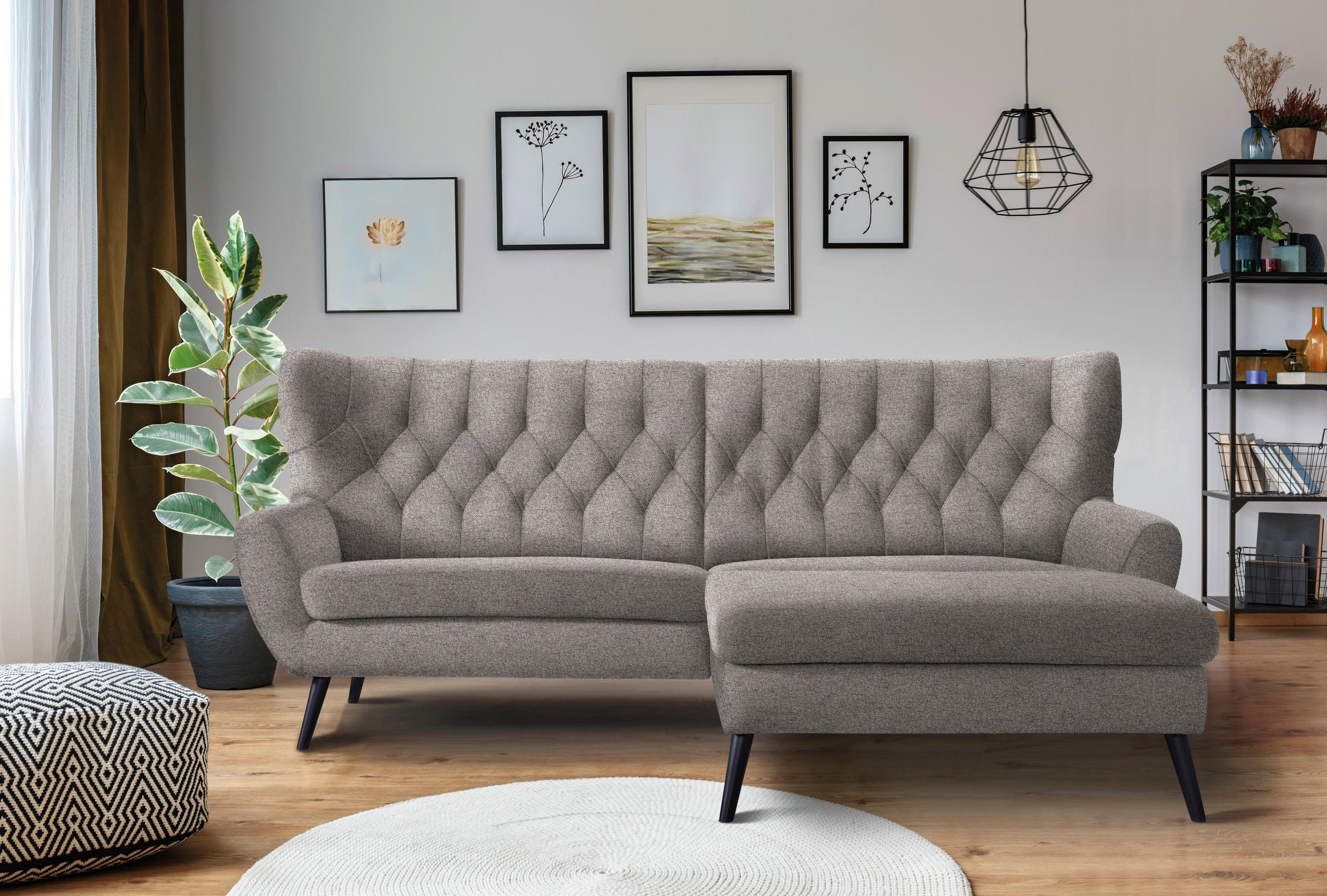 ECKSOFA Taupe Flachgewebe  - Taupe/Schwarz, Design, Holz/Textil (237/165cm) - Stylife