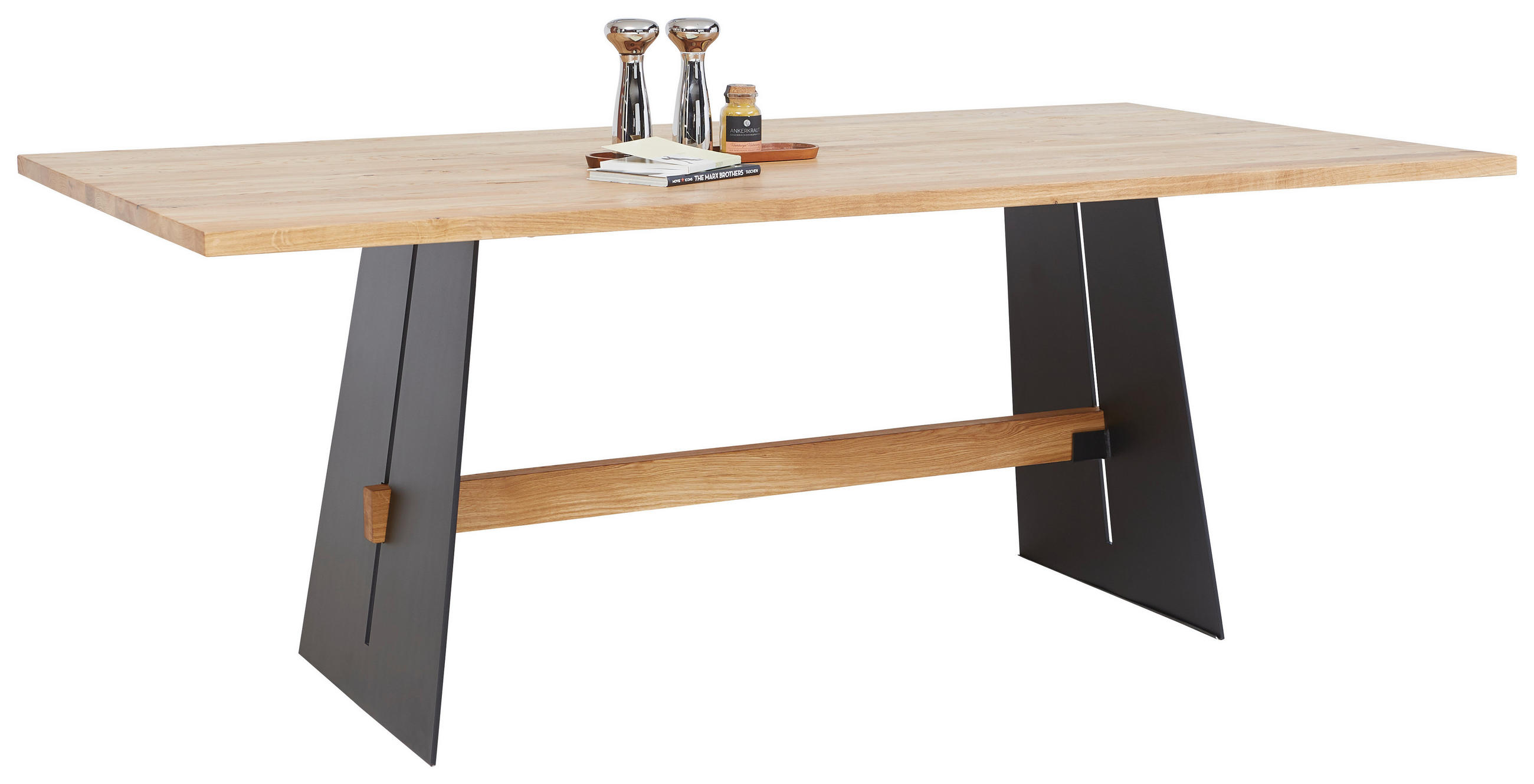 ESSTISCH Holz 200/100/76 cm  - Eichefarben/Schwarz, Design, Holz/Metall (200/100/76cm) - Linea Natura