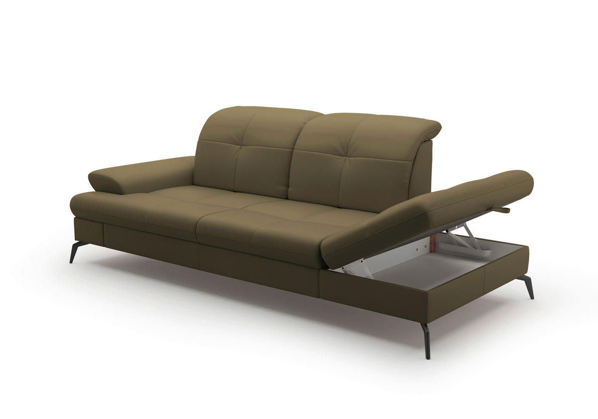RÉCAMIERE in Echtleder Olivgrün  - Schwarz/Olivgrün, Konventionell, Leder/Metall (231/90/122cm) - Sit & More