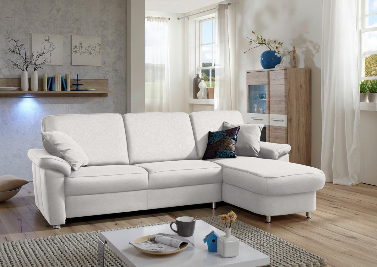 ECKSOFA in Flachgewebe Creme  - Chromfarben/Creme, Konventionell, Textil/Metall (250/163cm) - Beldomo System
