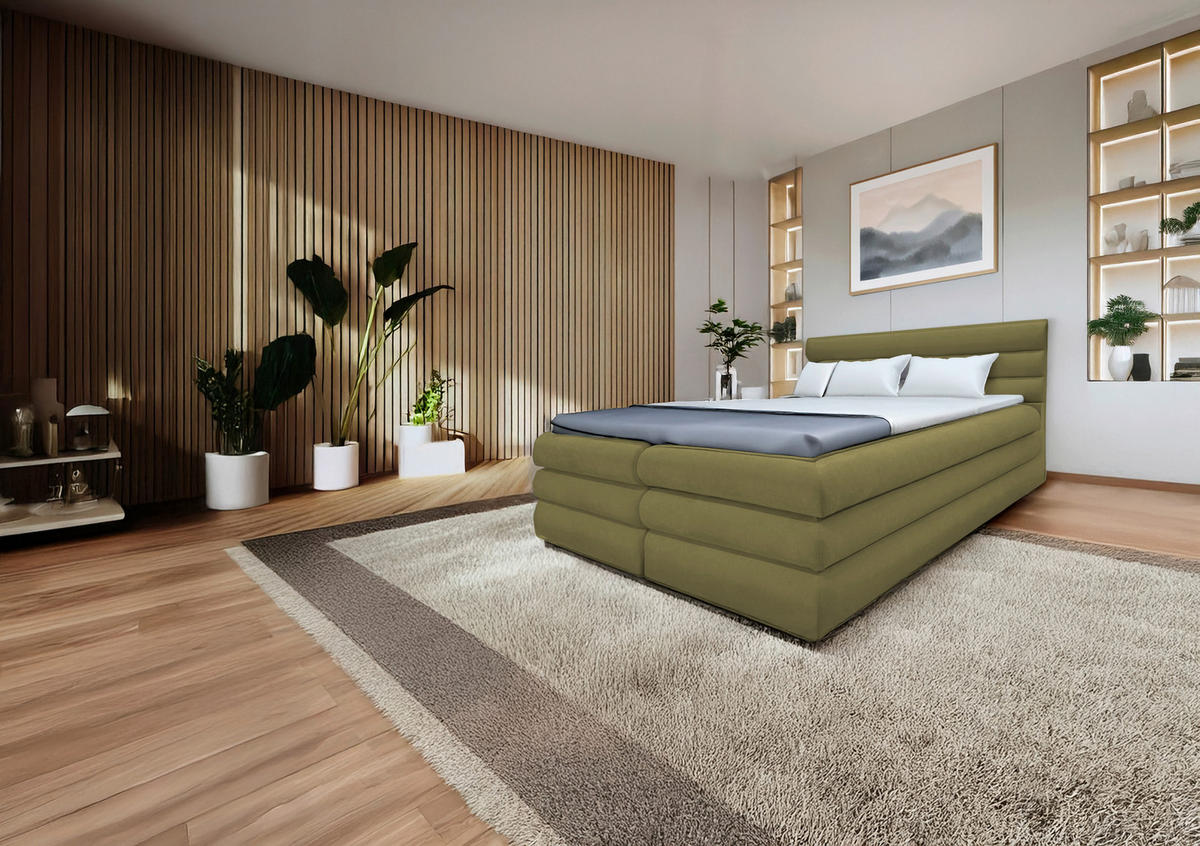 BOXBETT 180/200 cm  in Olivgrün  - Olivgrün, MODERN, Textil (180/200cm) - Livetastic