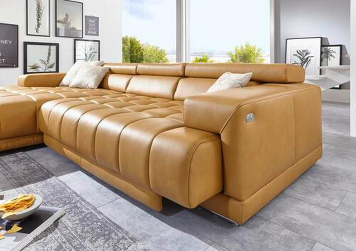 ECKSOFA in Echtleder Currygelb  - Currygelb/Alufarben, Design, Leder/Metall (190/335cm) - Beldomo Speed