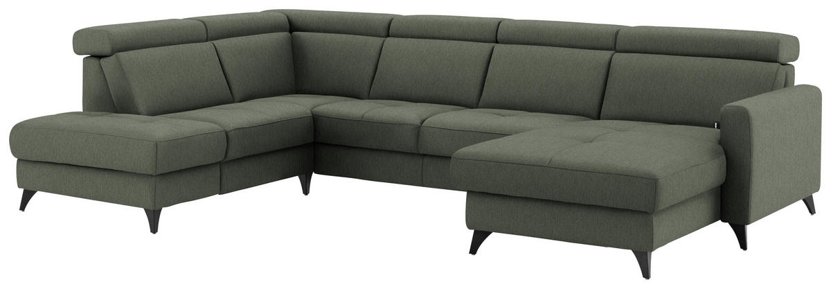 WOHNLANDSCHAFT Flachgewebe Dunkelgrün  - Dunkelgrün/Schwarz, Konventionell, Textil/Metall (215/333/174cm) - Beldomo System