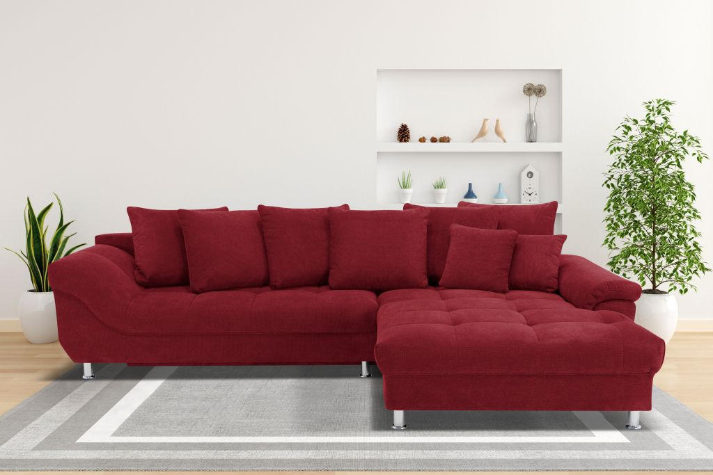 ECKSOFA Rot Flachgewebe, Mikrofaser  - Chromfarben/Rot, Design, Kunststoff/Textil (198/312cm) - Livetastic
