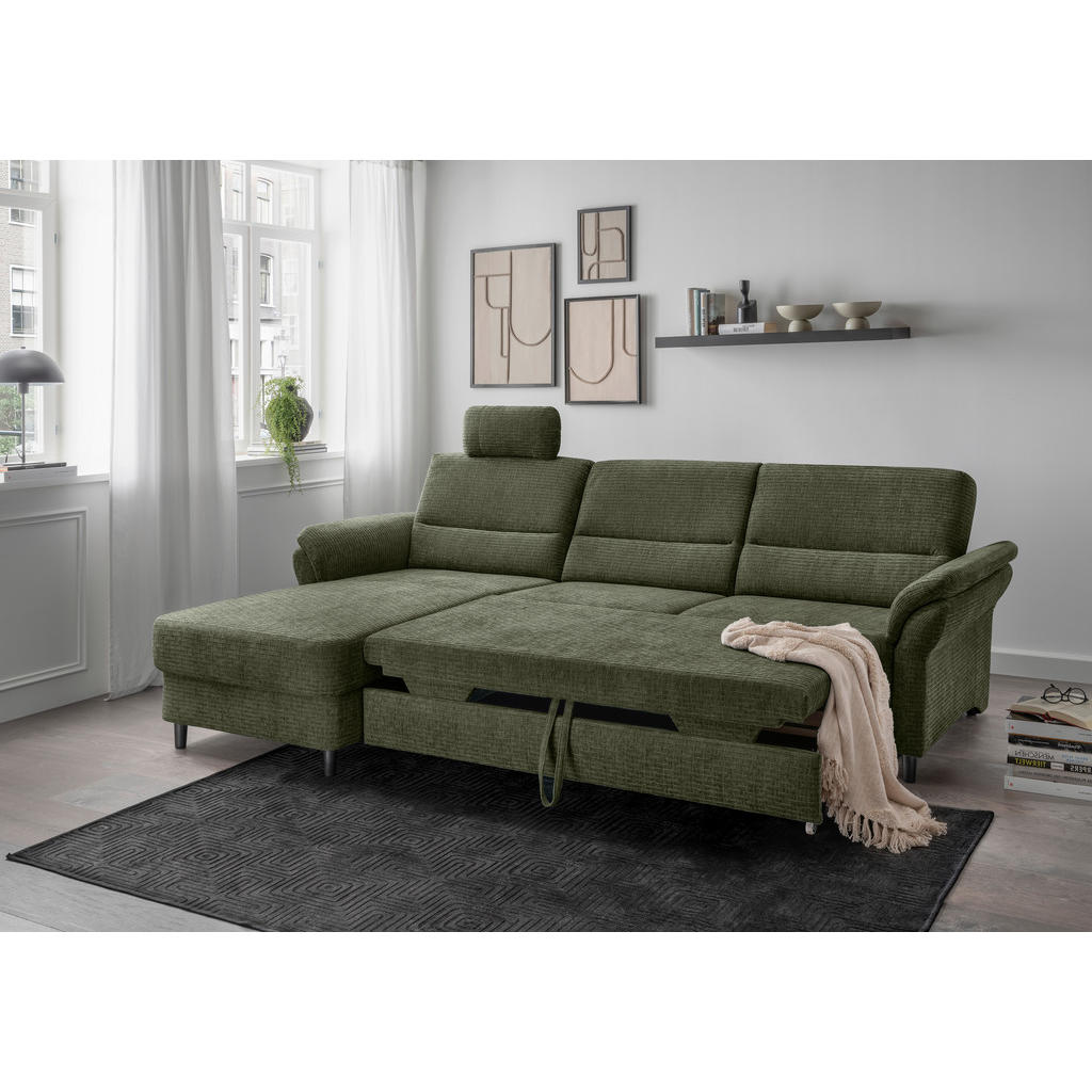Thumbnail - Livetastic Ecksofa, Olivgrün, Textil, Buche, 5-Sitzer, Ottomane links, L-Form, 279x176 cm, Made in EU, Schlafen auf Sitz...