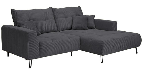 ECKSOFA in Cord Anthrazit  - Anthrazit/Schwarz, KONVENTIONELL, Textil/Metall (250/185cm) - Carryhome