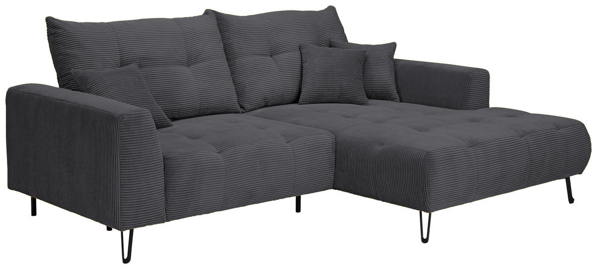 ECKSOFA Anthrazit Cord  - Anthrazit/Schwarz, KONVENTIONELL, Textil/Metall (250/185cm) - Carryhome