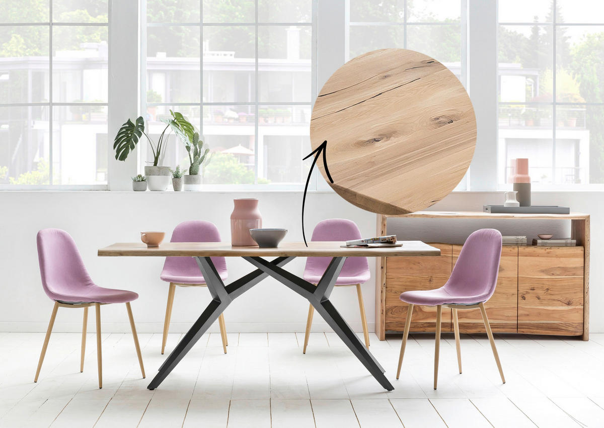 ESSTISCH 180/100/73 cm Echtholz  Holz, Metall rechteckig Naturfarben, Schwarz  - Schwarz/Naturfarben, MODERN, Holz/Metall (180/100/73cm) - MID.YOU