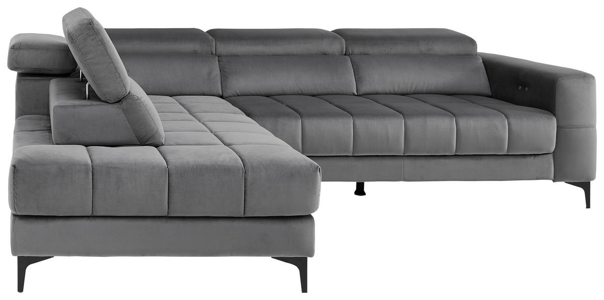 ECKSOFA inkl.Funktionen Dunkelgrau Samt  - Dunkelgrau/Schwarz, Design, Kunststoff/Textil (202/281cm) - Xora