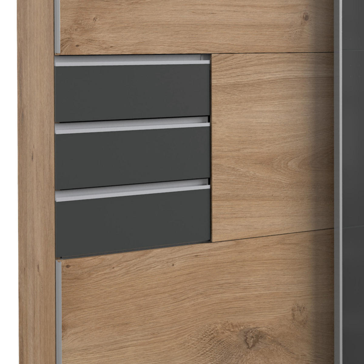 SCHWEBETÜRENSCHRANK 270/210/64 cm 3-türig  - Eichefarben/Graphitfarben, Basics, Glas/Holzwerkstoff (270/210/64cm) - MID.YOU