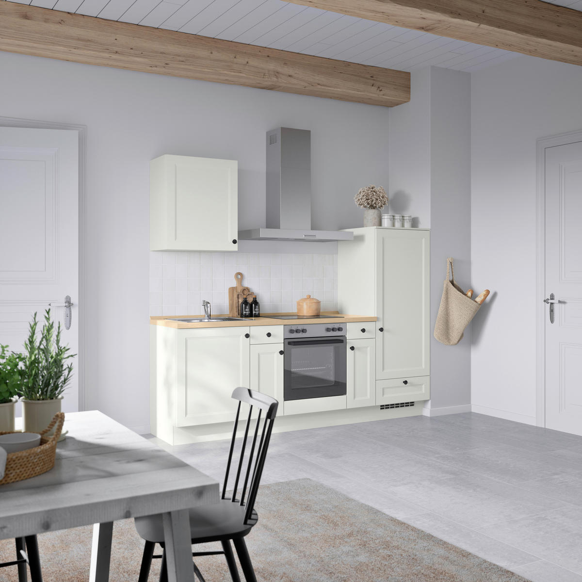 KÜCHENBLOCK Cascada 240 cm  in Weiß, Eichefarben  - Eichefarben/Schwarz, MODERN, Holzwerkstoff/Metall (240cm) - Nobilia