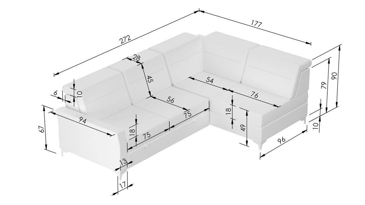 ECKSOFA inkl. Funktionen Terracotta Webstoff  - Terracotta/Schwarz, KONVENTIONELL, Textil/Metall (272/177cm) - Stylife