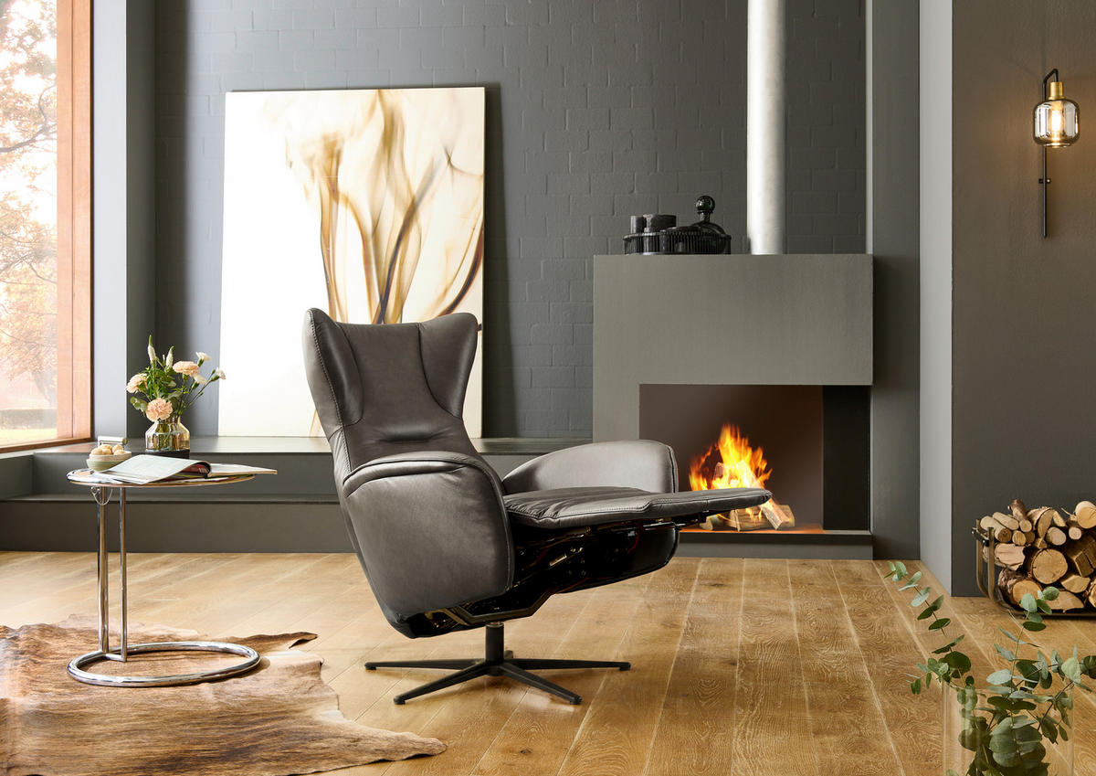 RELAXSESSEL Leder Graubraun  - Graubraun/Schwarz, Design, Leder/Metall (75/106/86cm) - Valdera