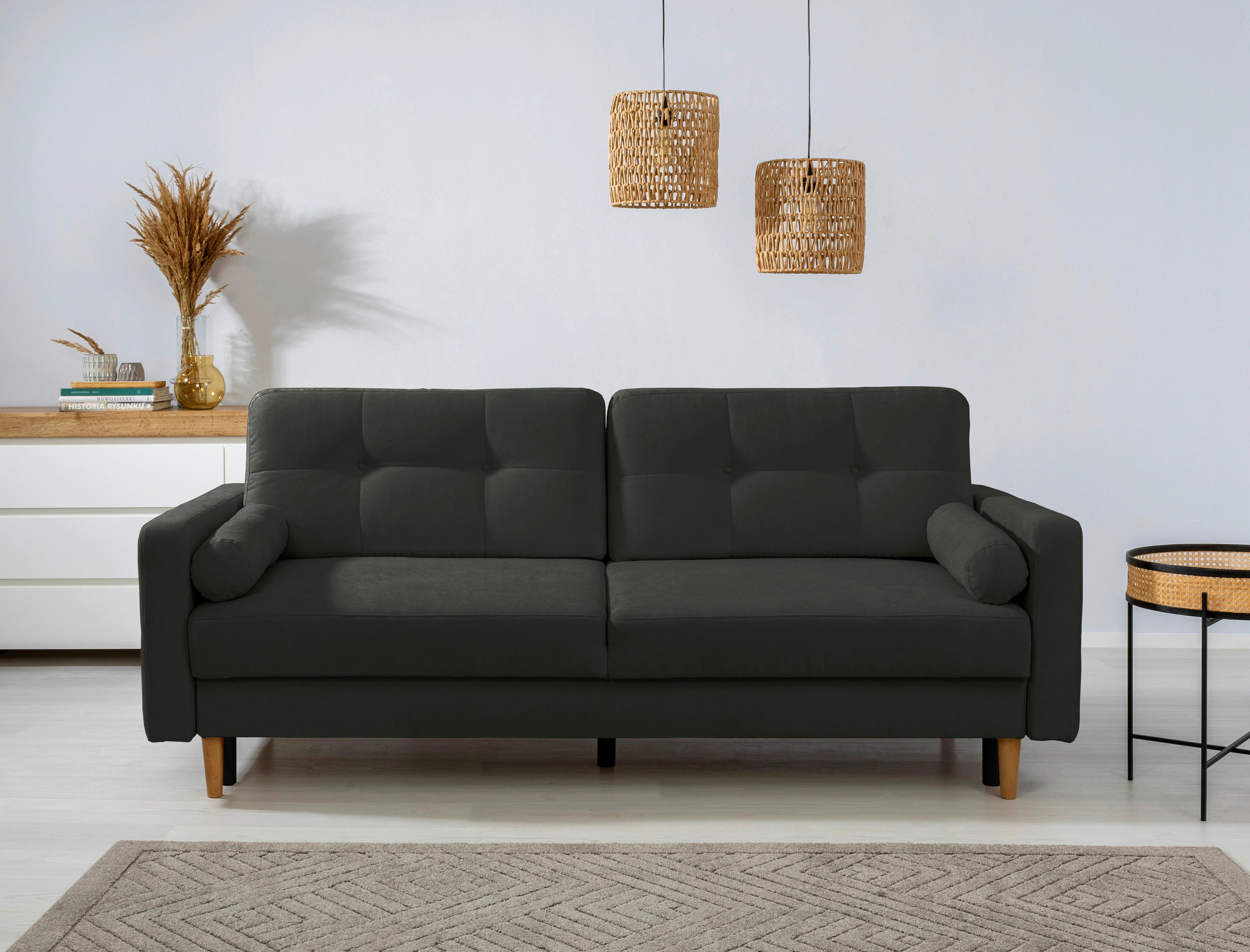 SCHLAFSOFA in Schwarz  - Buchefarben/Schwarz, Design, Holz/Textil (222/93/99cm) - MID.YOU