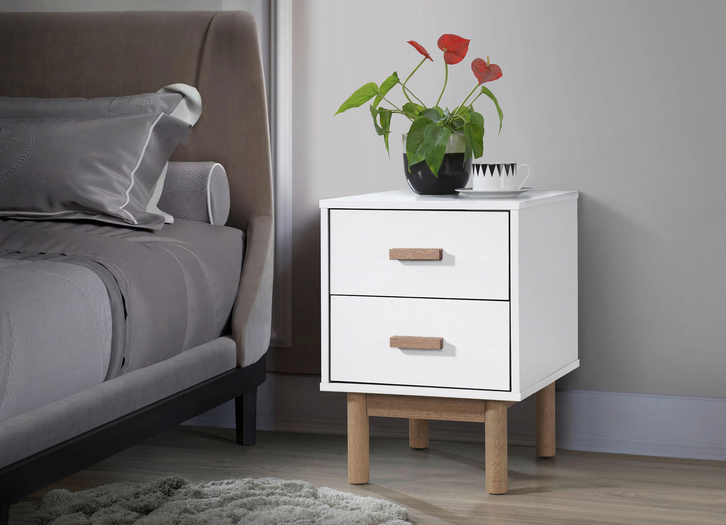 Thumbnail - Mid.you Nachttisch Melanie,Weiß, Eiche, Holzwerkstoff, 2 Schubladen, rechteckig, 40x55x44 cm, Schlafzimmer, Nachttische