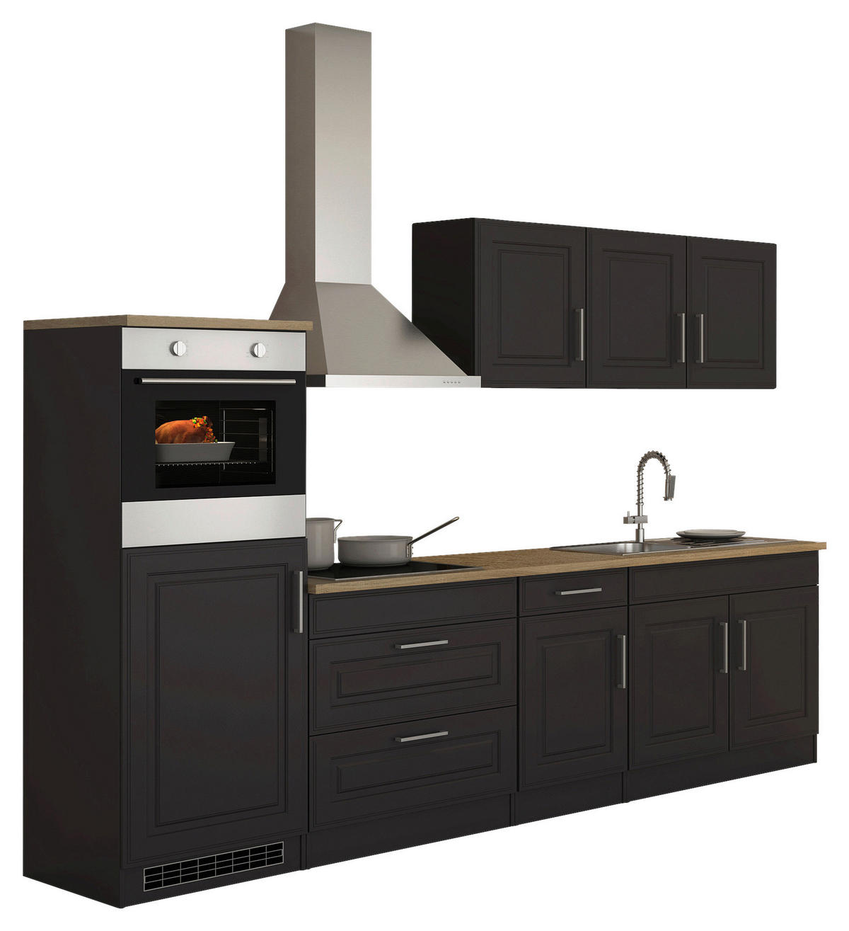 KÜCHENBLOCK 290 cm   in Graphitfarben, Sonoma Eiche  - Alufarben/Graphitfarben, Modern, Holzwerkstoff/Metall (290cm) - Held