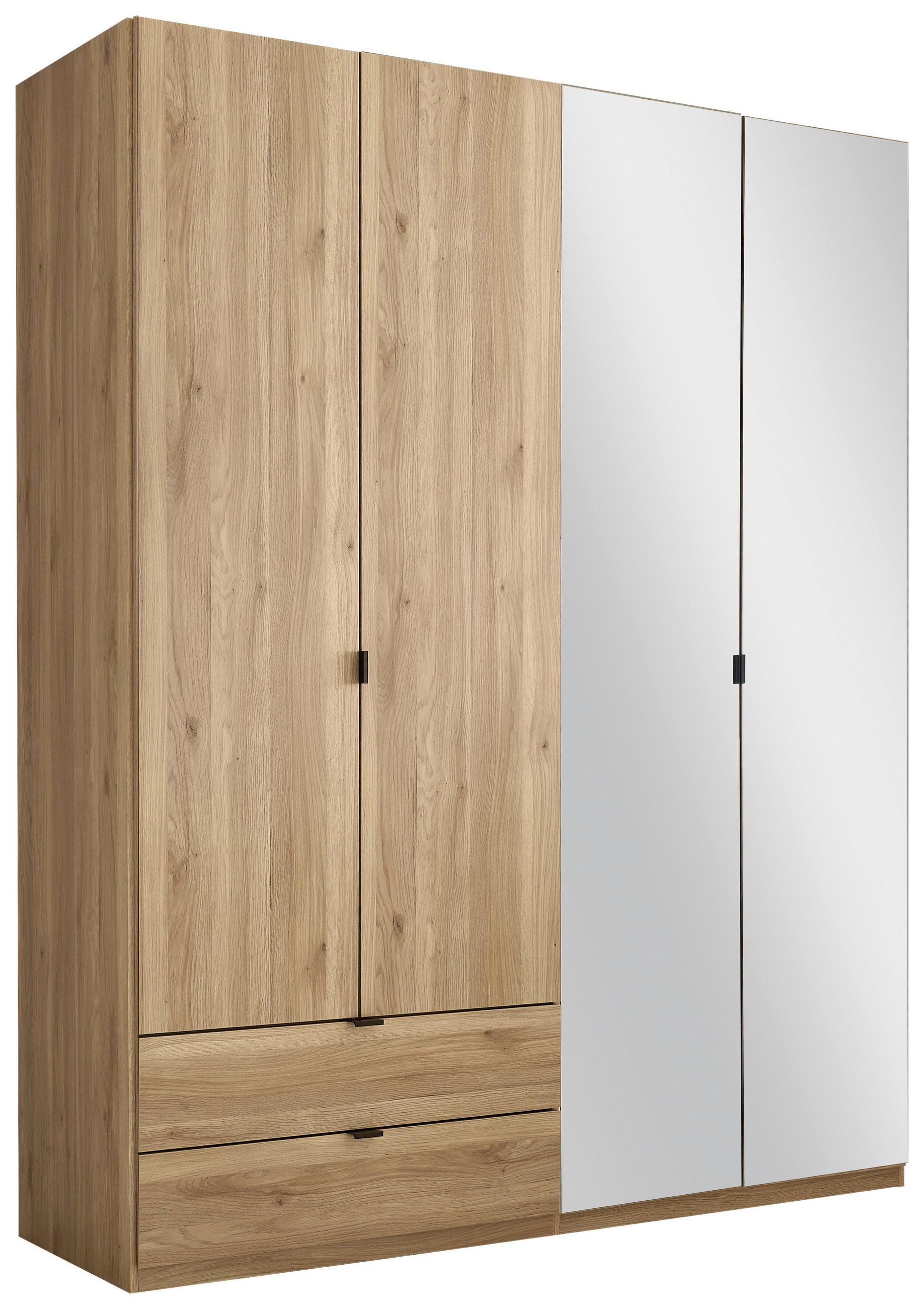 DREHTÜRENSCHRANK 180/225,5/57 cm,  in Eichefarben, 4-türig  - Eichefarben/Schwarz, KONVENTIONELL, Glas/Holzwerkstoff (180/225,5/57cm) - Xora