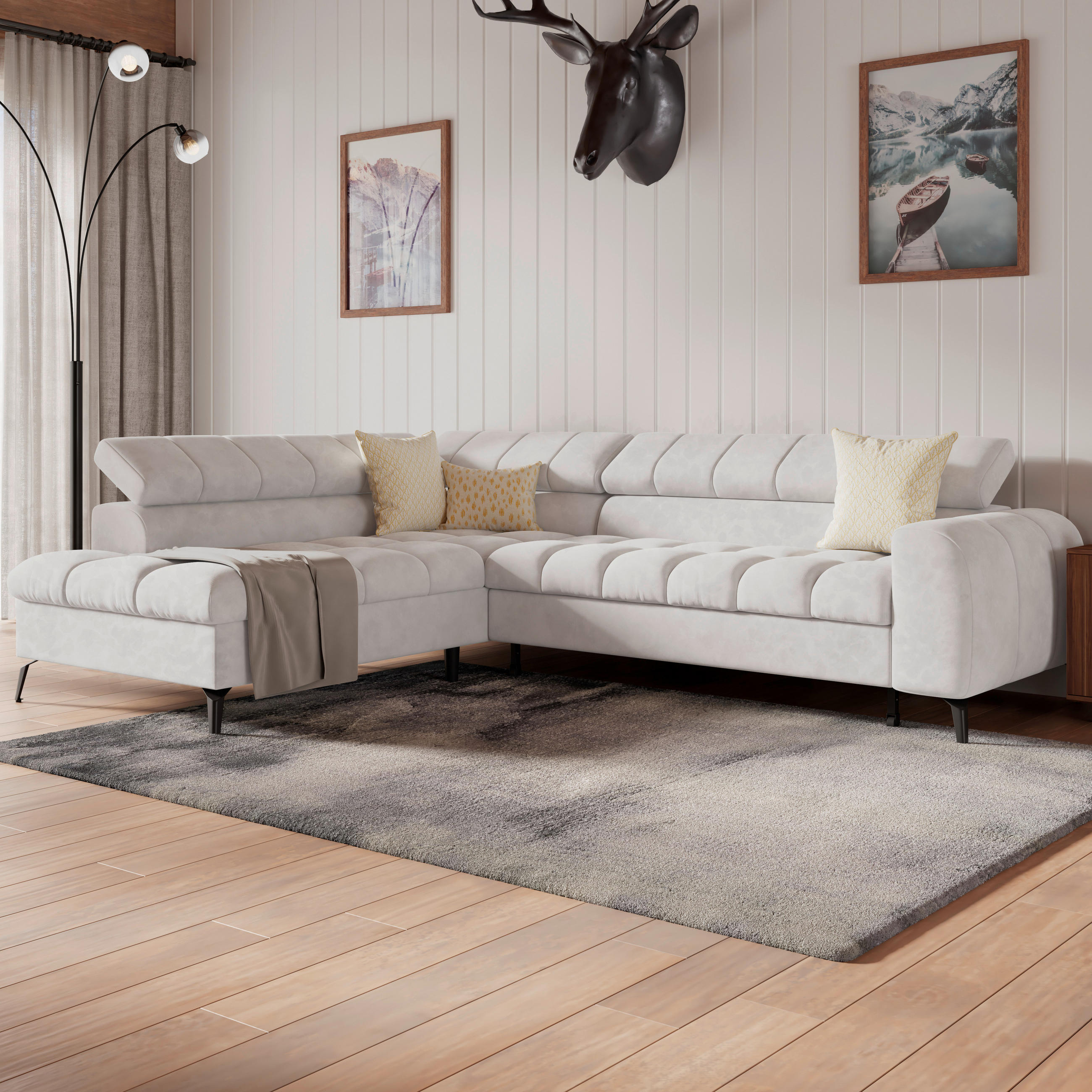 ECKSOFA Weiß  - Schwarz/Weiß, Trend, Kunststoff/Textil (203/261cm) - Livetastic