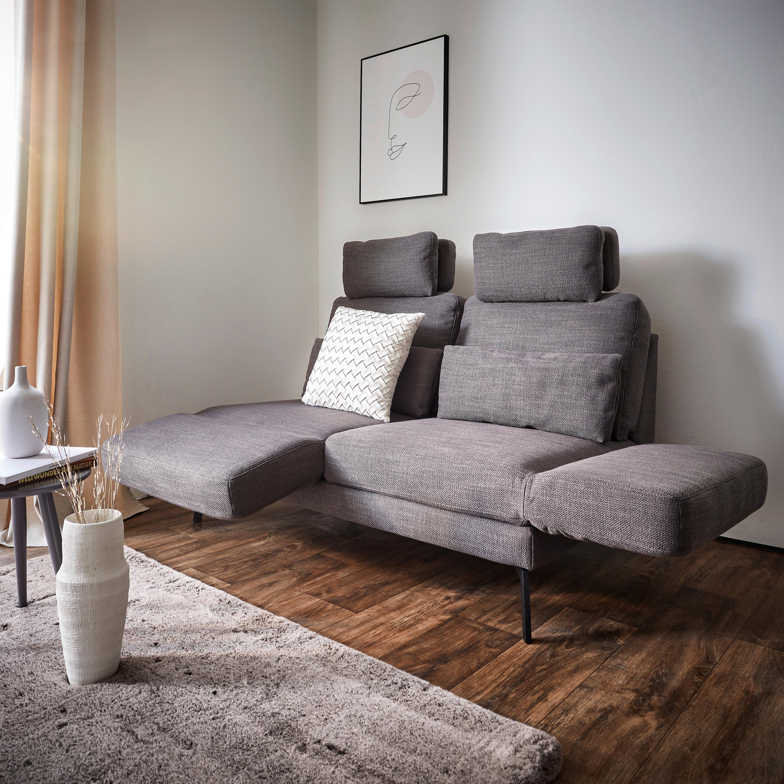 2-SITZER-SOFA Flachgewebe Schwarz  - Schwarz, KONVENTIONELL, Textil/Metall (170-218/87/93-141cm) - Hom`in