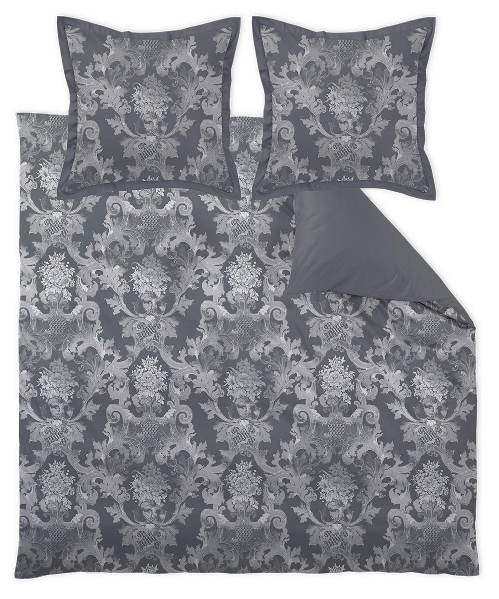 POSTELJNINA LOUIS XIV. 200/200 cm damast siva, črna, bela  - siva/črna, Basics, tekstil (200/200cm) - Curt Bauer