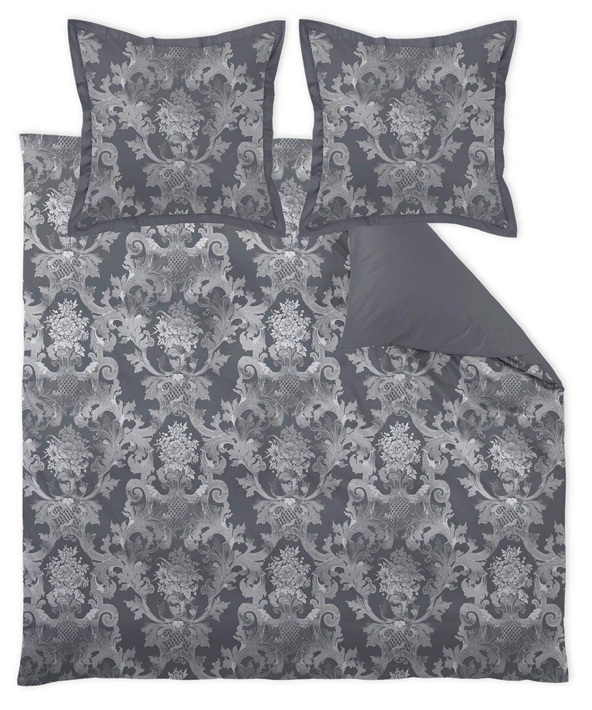 POSTELJNINA LOUIS XIV. 200/200 cm damast siva, črna, bela  - siva/črna, Basics, tekstil (200/200cm) - Curt Bauer