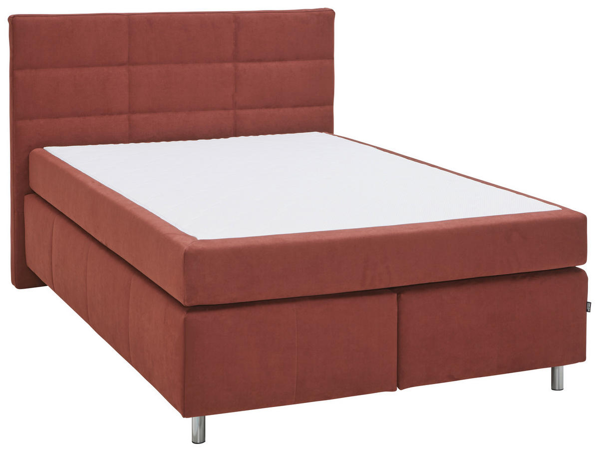 BOXSPRINGBETT 140/200 cm  in Rotbraun  - Rotbraun/Alufarben, KONVENTIONELL, Textil/Metall (140/200cm) - Dieter Knoll