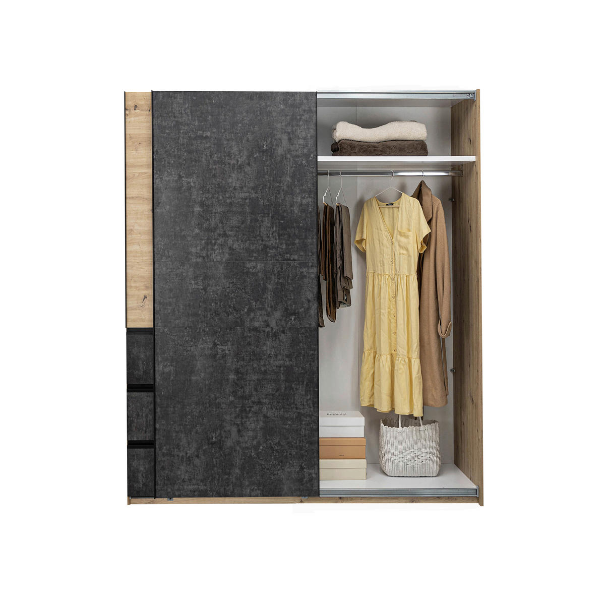 SCHIEBETÜRENSCHRANK 175/205/61,5 cm Taupe, Eiche Artisan  - Taupe/Schwarz, MODERN, Holzwerkstoff/Metall (175/205/61,5cm) - MID.YOU