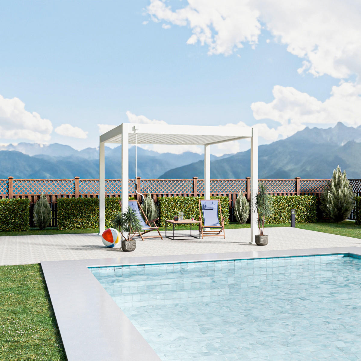 PERGOLA 300/255/300 cm   - Weiß Hochglanz, Basics, Metall (300/255/300cm) - Gardenson