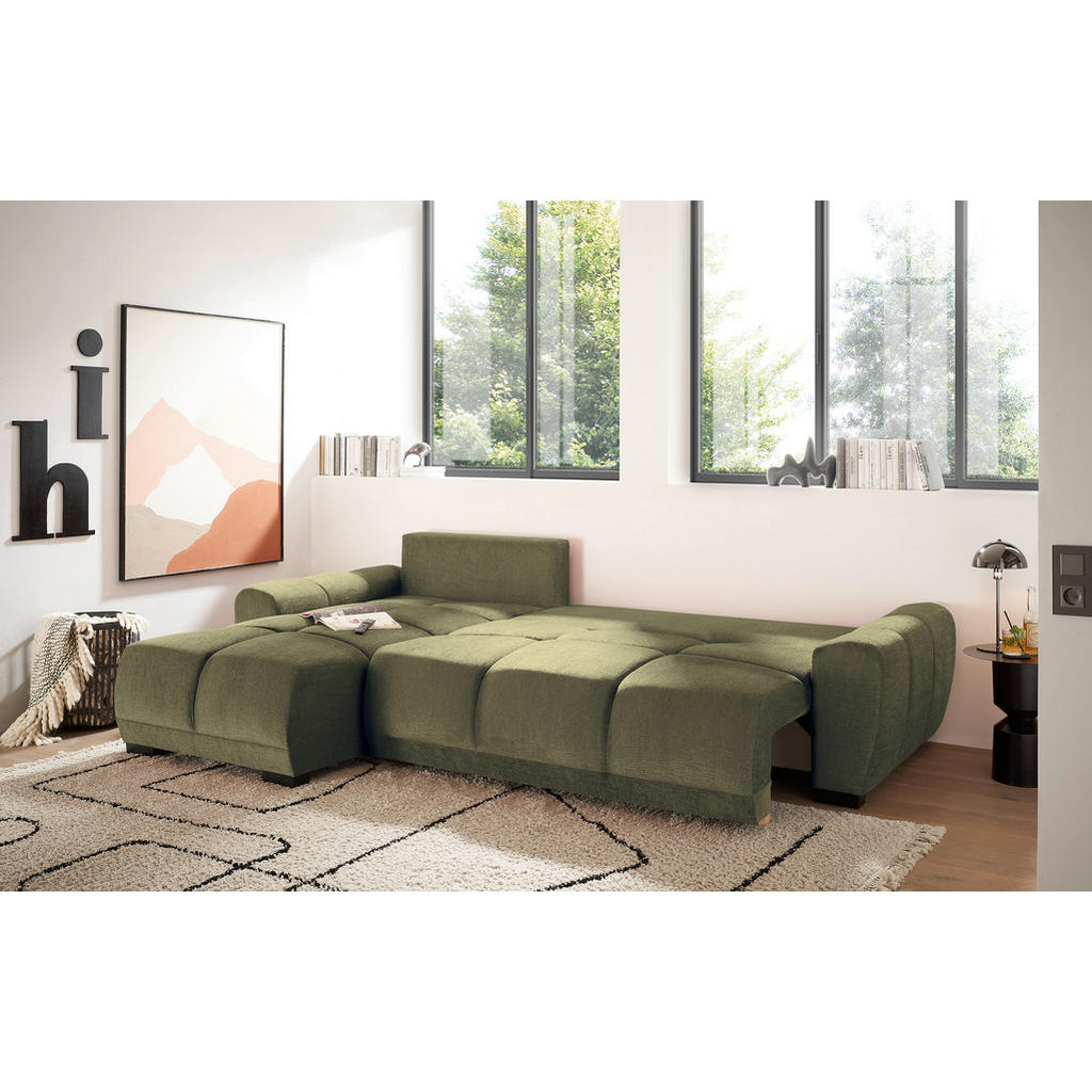 Thumbnail - Livetastic Eckschlafsofa Dexter, Dunkelgrün, Textil, 3-Sitzer, Füllung: Schaumstoffflocken,Schaumstoffflocken, 294x183 c...