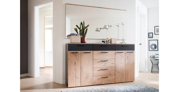 GARDEROBE 2-teilig in 180/195/38 cm - Eichefarben/Anthrazit, KONVENTIONELL, Holzwerkstoff (180/195/38cm) - Moderano