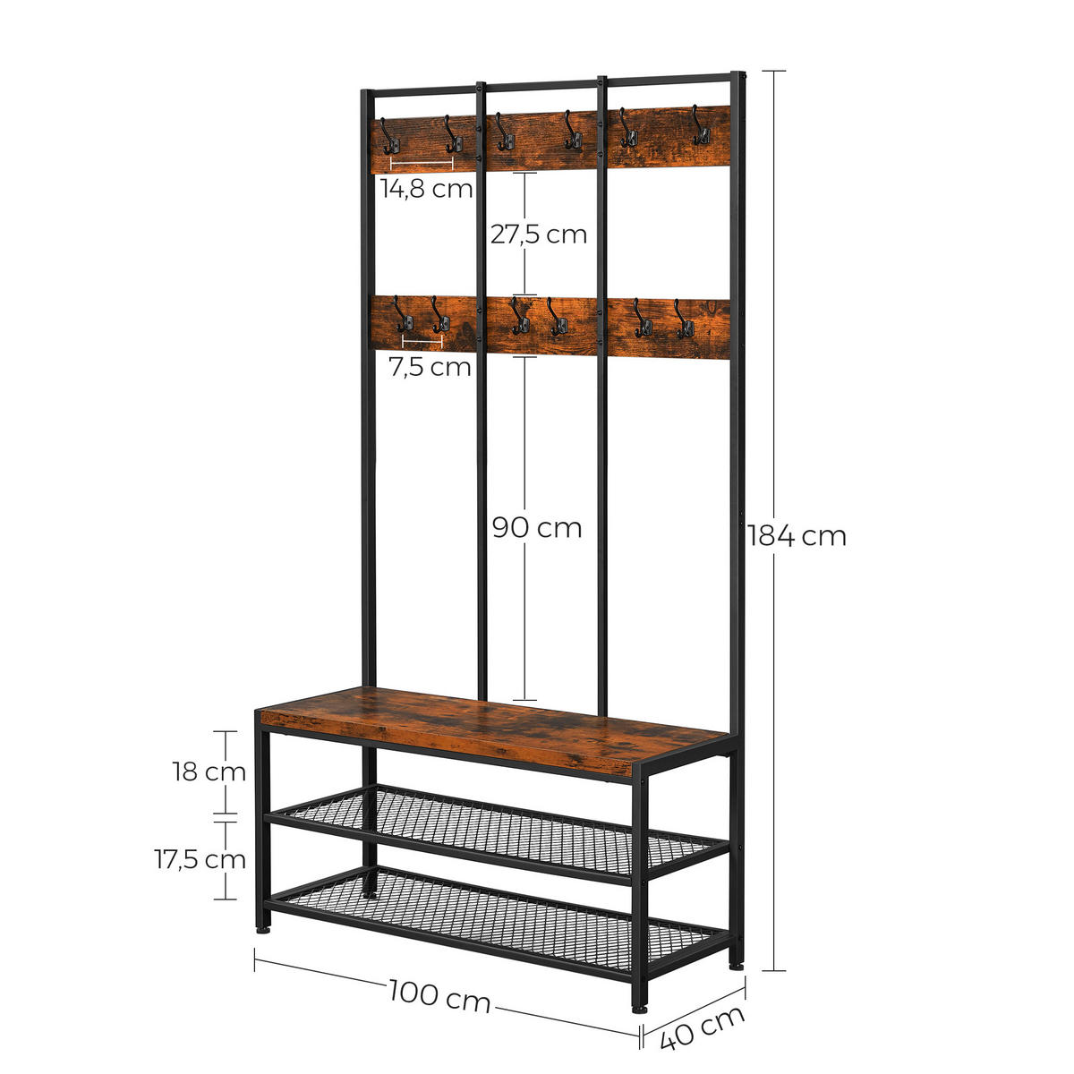 PREDSIEŇOVÝ NÁBYTOK, 100/184/40 cm - hnedá/čierna, Trend, kov/kompozitné drevo (100/184/40cm) - Boxxx