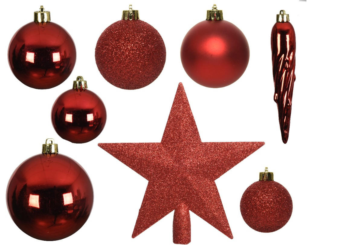 CHRISTBAUMKUGEL-SET 33-teilig  - Rot, LIFESTYLE, Kunststoff (8,00/8,00/8,00cm) - X-Mas